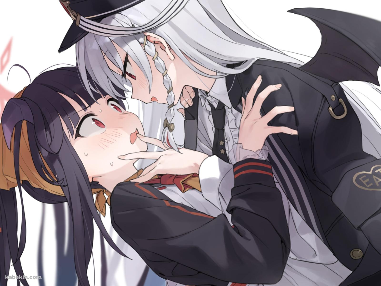 愛清フウカに迫る黒舘ハルナ / ブルーアーカイブの壁紙(1600px x 1200px) 高画質 PC・デスクトップ用