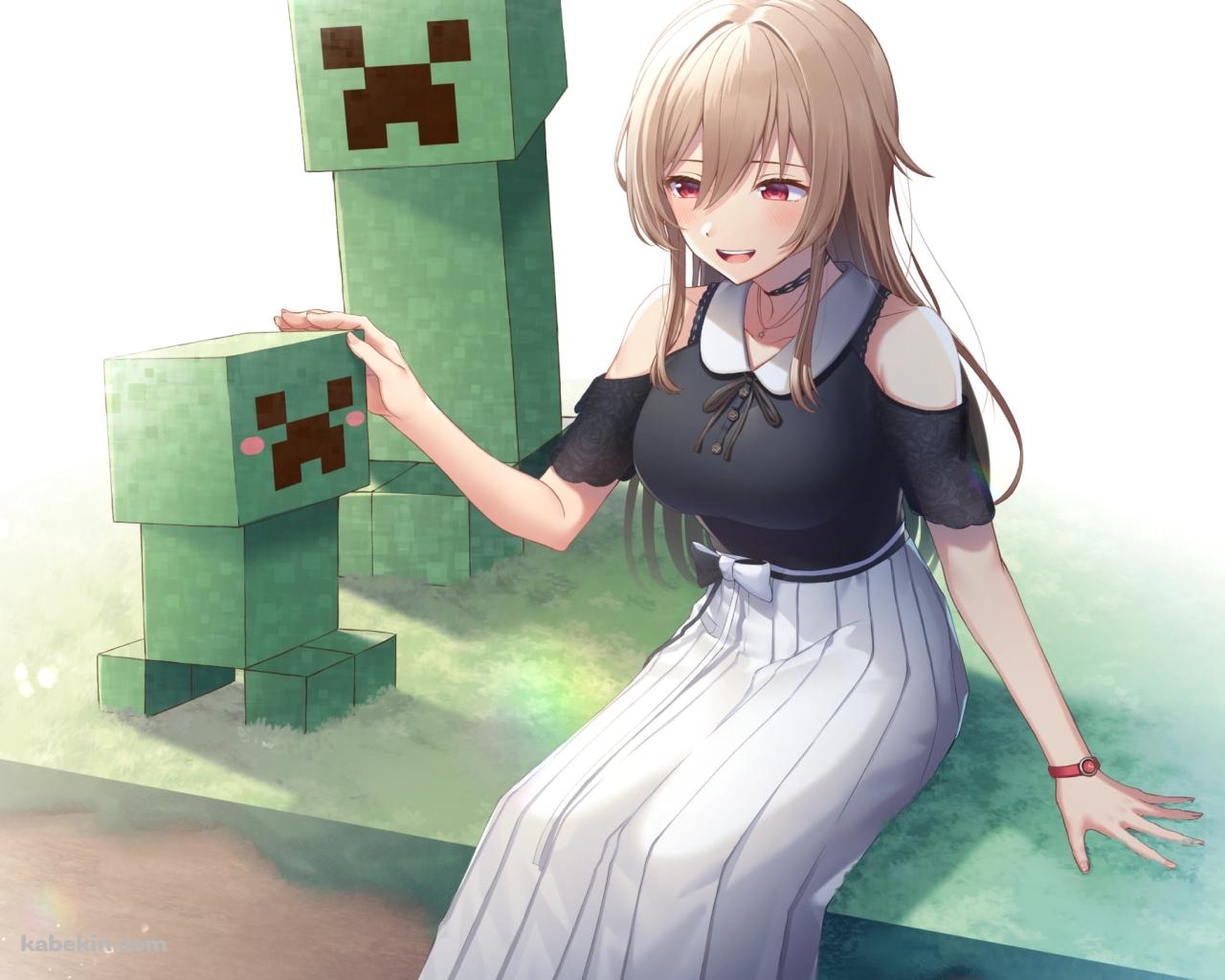 クリーパーを撫でるフレン・E・ルスタリオ / マイクラ / にじさんじ / バーチャルライバーの壁紙(1280px x 1024px) 高画質 PC・デスクトップ用