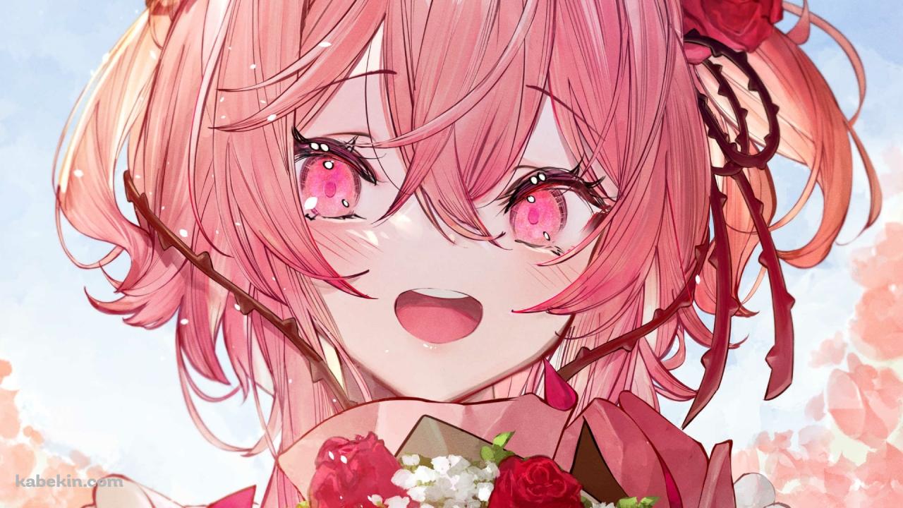 ピンクの花とロゼミ・ラブロック / にじさんじ / バーチャルライバーの壁紙(1280px x 720px) 高画質 PC・デスクトップ用