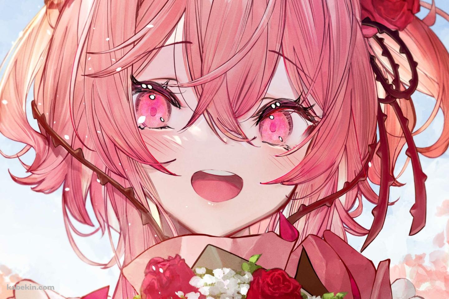 ピンクの花とロゼミ・ラブロック / にじさんじ / バーチャルライバーの壁紙(1440px x 960px) 高画質 PC・デスクトップ用