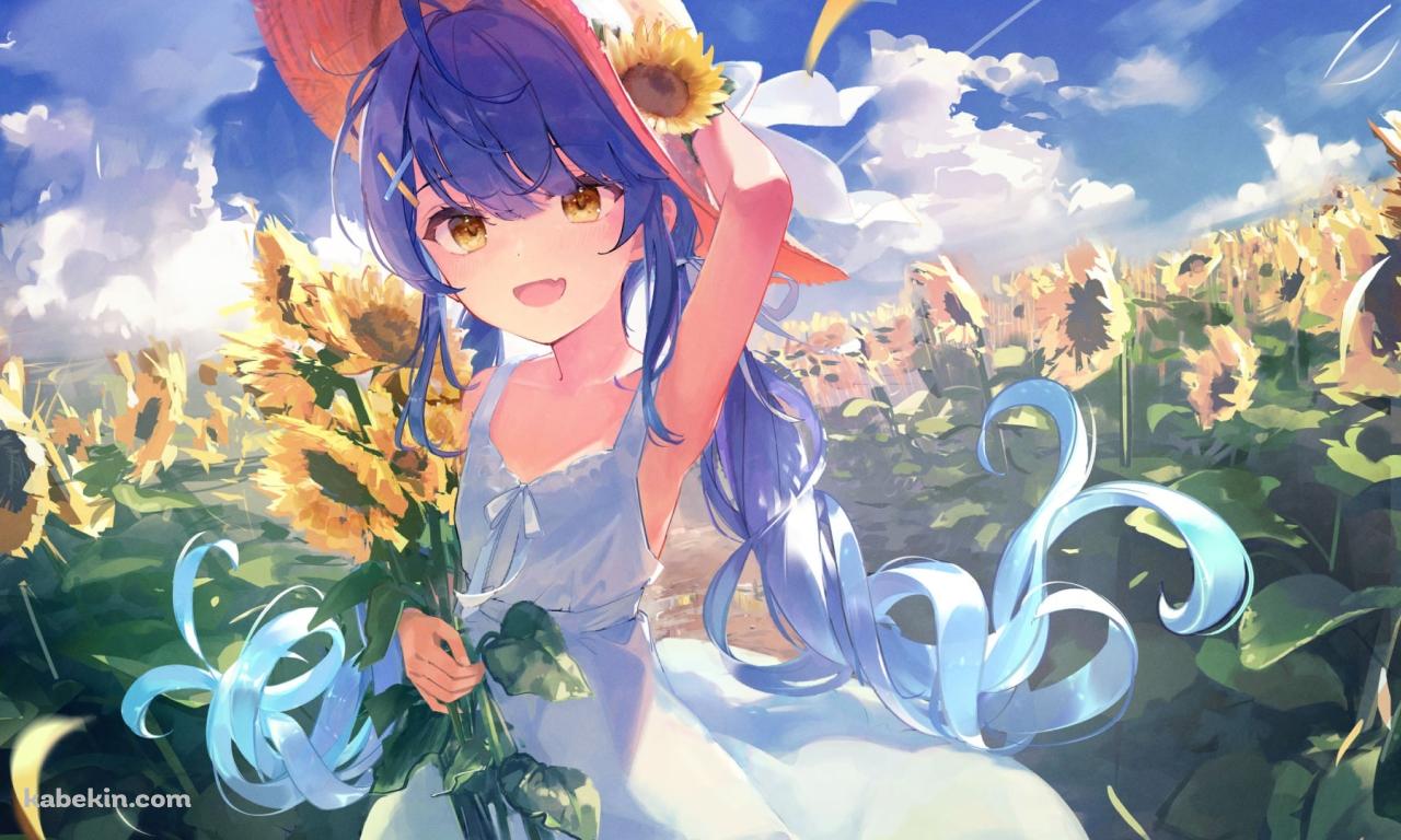 向日葵を持つ麦わら帽子をかぶった天宮こころ / にじさんじ / バーチャルYouTuberの壁紙(1280px x 768px) 高画質 PC・デスクトップ用