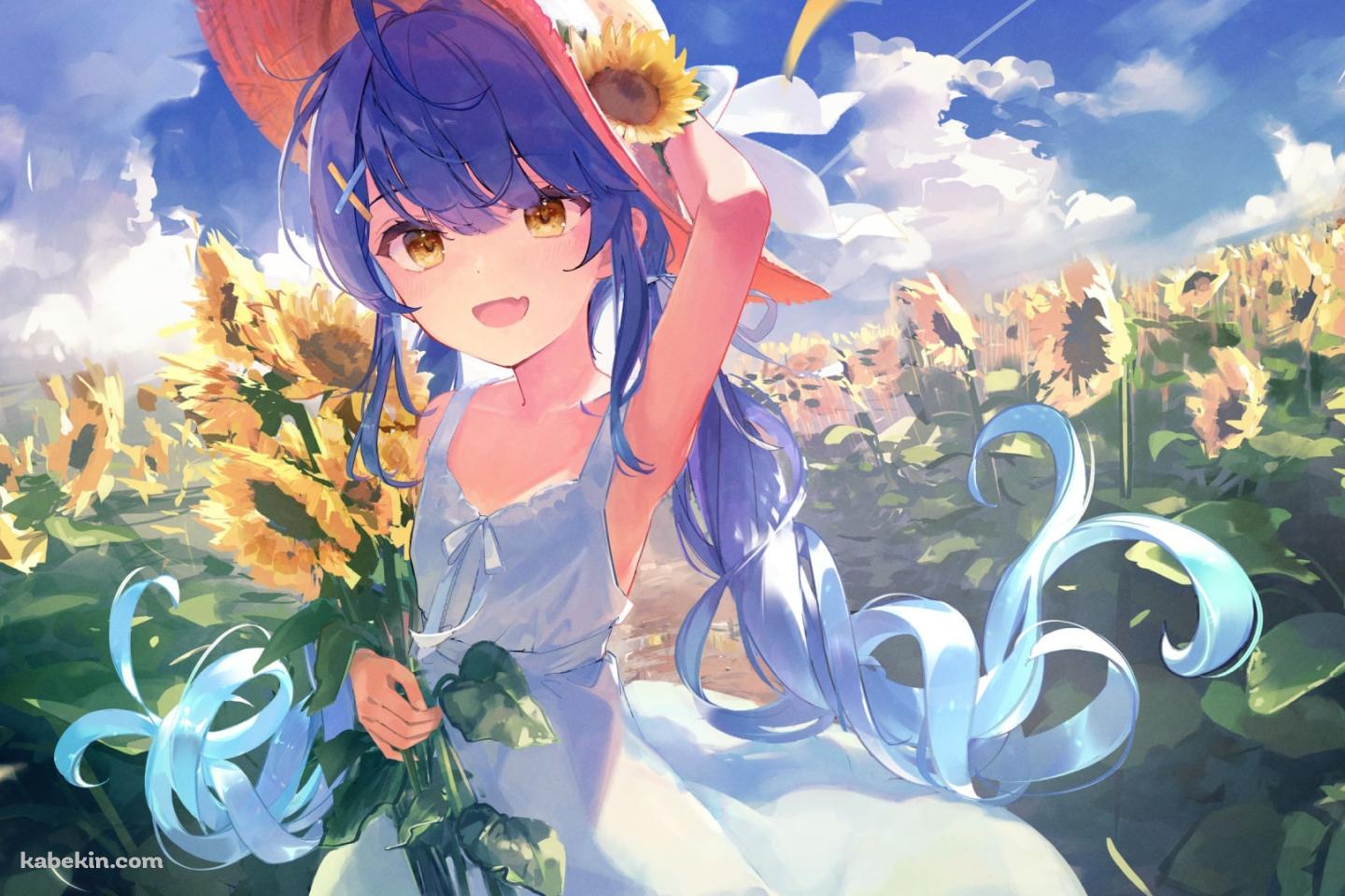 向日葵を持つ麦わら帽子をかぶった天宮こころ / にじさんじ / バーチャルYouTuberの壁紙(1440px x 960px) 高画質 PC・デスクトップ用