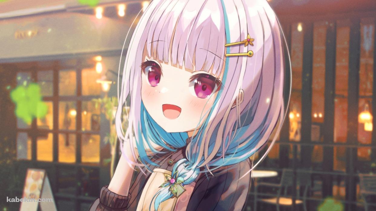 街中を歩く笑顔のリゼ・ヘルエスタ / にじさんじ / バーチャルYouTuberの壁紙(1242px x 698px) 高画質 PC・デスクトップ用