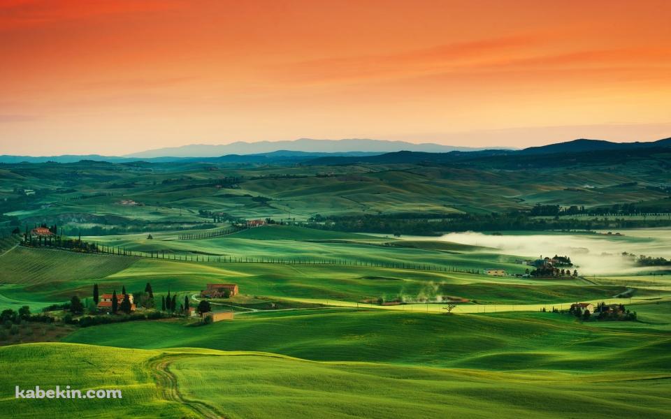 夕暮れと牧歌的風景の壁紙(960px x 600px) 高画質 PC・デスクトップ用