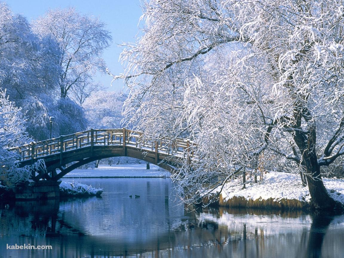 冬 湖と橋 雪景色 日本の壁紙(1152px x 864px) 高画質 PC・デスクトップ用