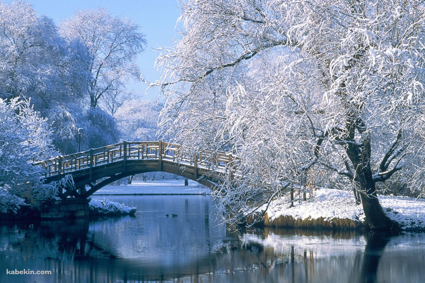 冬 湖と橋 雪景色 日本の壁紙(1440px x 960px) 高画質 PC・デスクトップ用