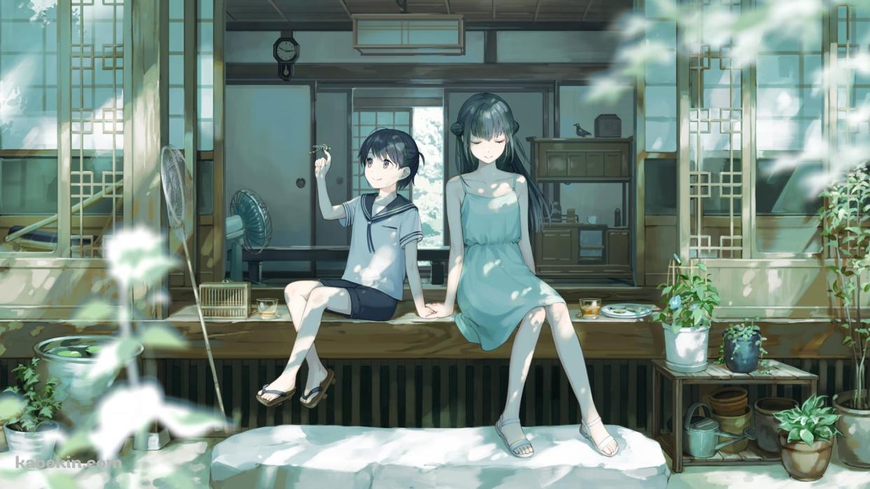 山神カルタ / 縁側 / 扇風機 / トンボ / 虫かご / にじさんじの壁紙(1242px x 698px) 高画質 PC・デスクトップ用