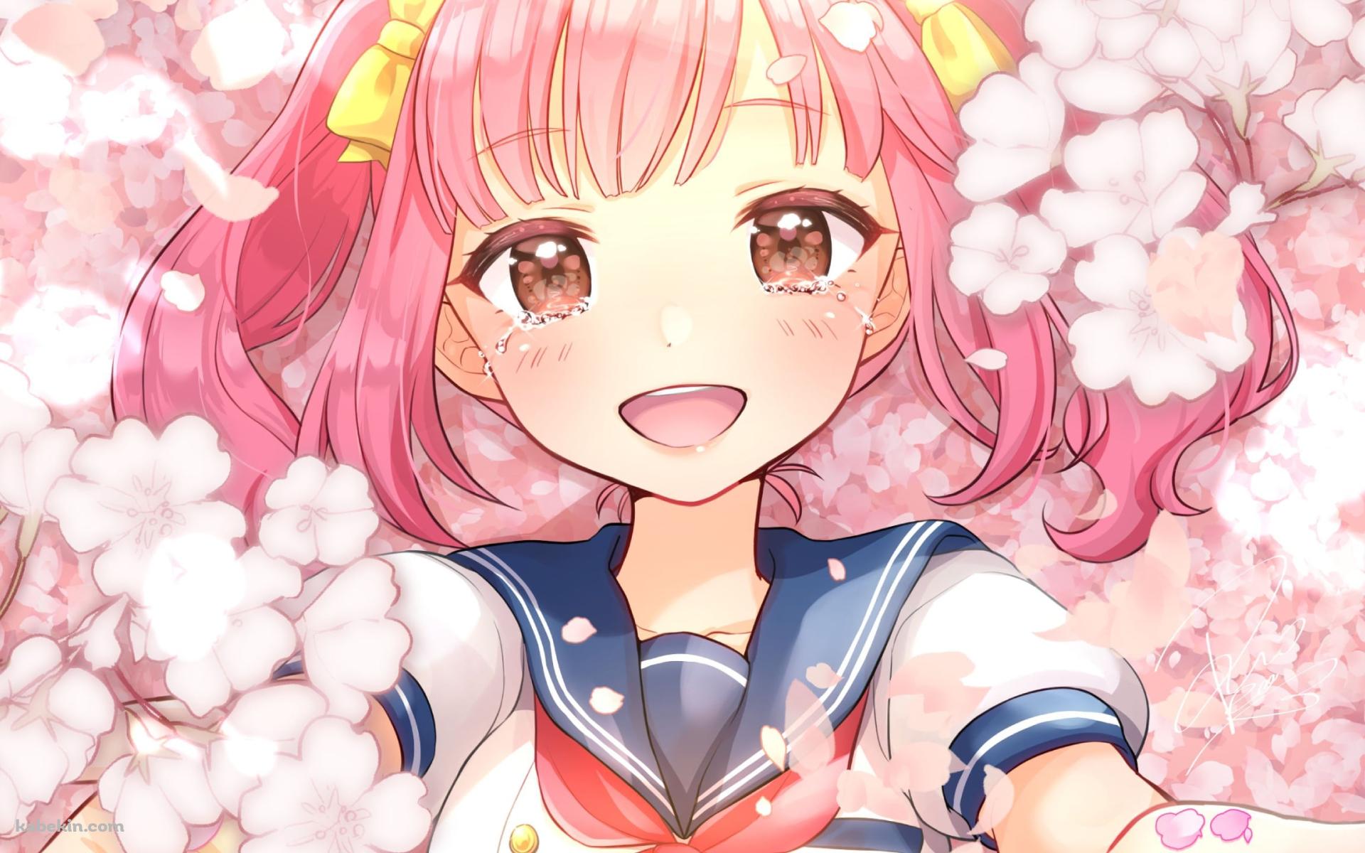 桜の花と制服姿の遠北千南 / にじさんじ / バーチャルYouTuberの壁紙(1920px x 1200px) 高画質 PC・デスクトップ用