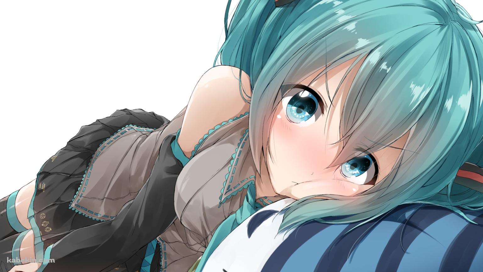 顔を赤らめて枕で寝る初音ミク / ボカロの壁紙(1536px x 864px) 高画質 PC・デスクトップ用