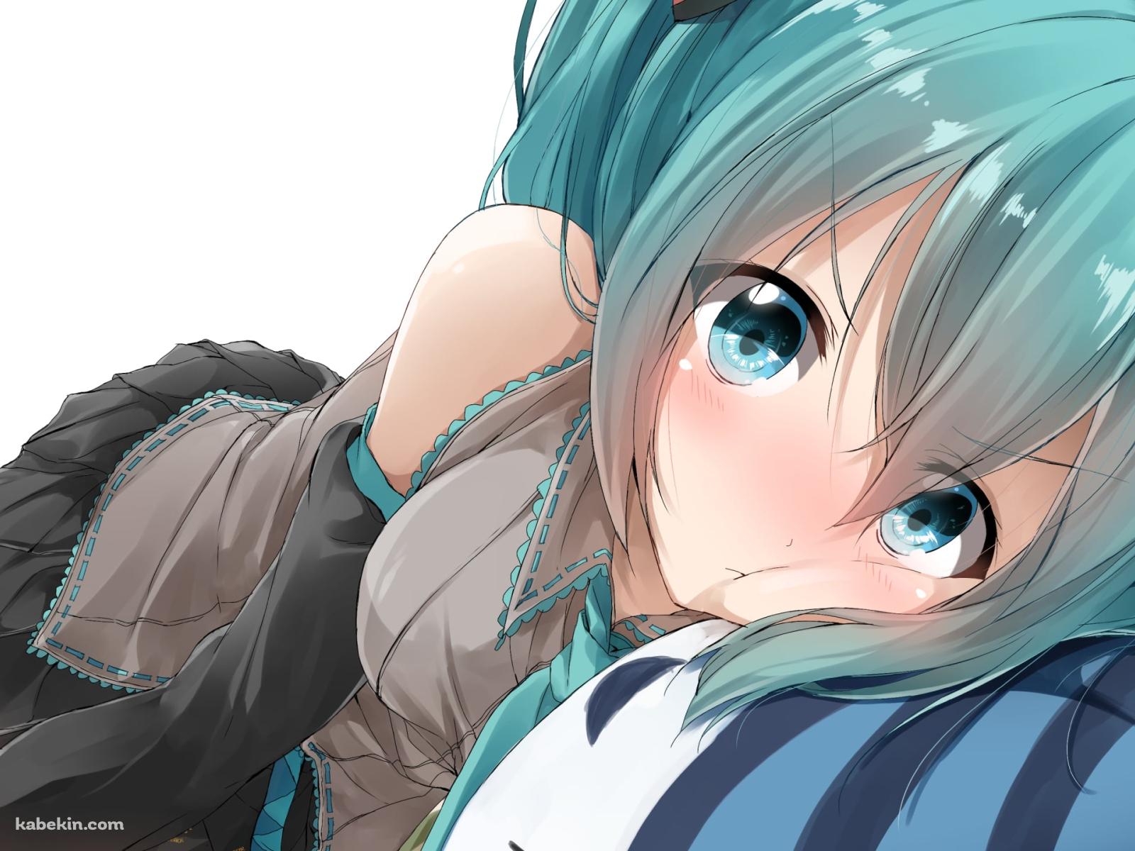 顔を赤らめて枕で寝る初音ミク / ボカロの壁紙(1600px x 1200px) 高画質 PC・デスクトップ用