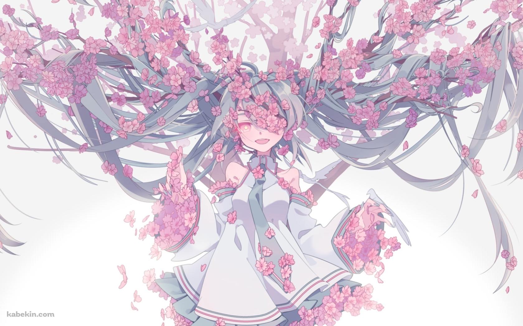 満開の桜と笑顔の初音ミク / ボカロの壁紙(1680px x 1050px) 高画質 PC・デスクトップ用