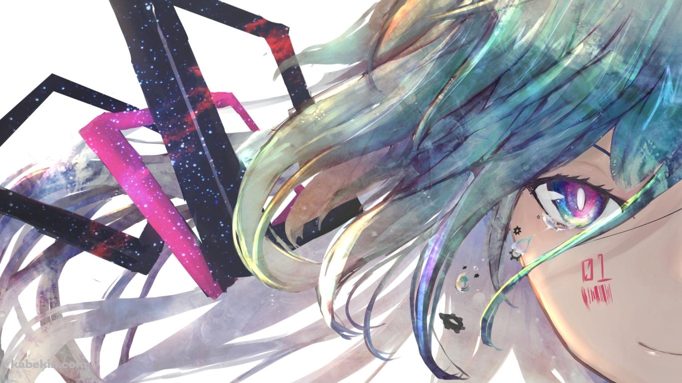 微笑み涙する初音ミク / ボカロの壁紙(1366px x 768px) 高画質 PC・デスクトップ用