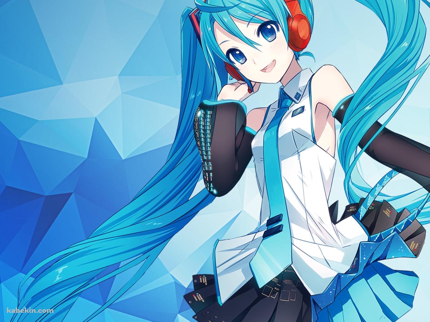 青いポリゴンと初音ミク / ボーカロイドの壁紙(1400px x 1050px) 高画質 PC・デスクトップ用