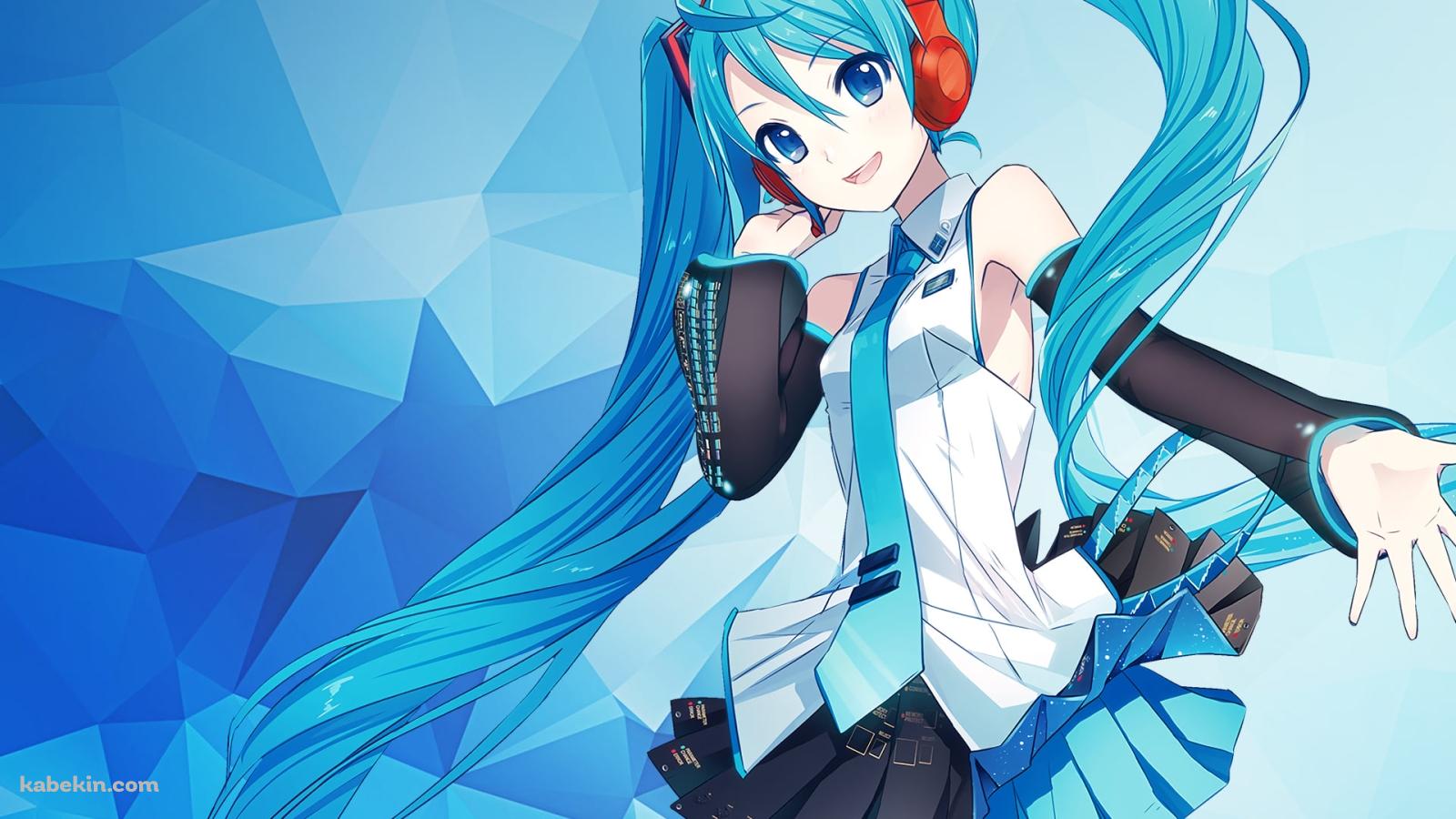 青いポリゴンと初音ミク / ボーカロイドの壁紙(1600px x 900px) 高画質 PC・デスクトップ用