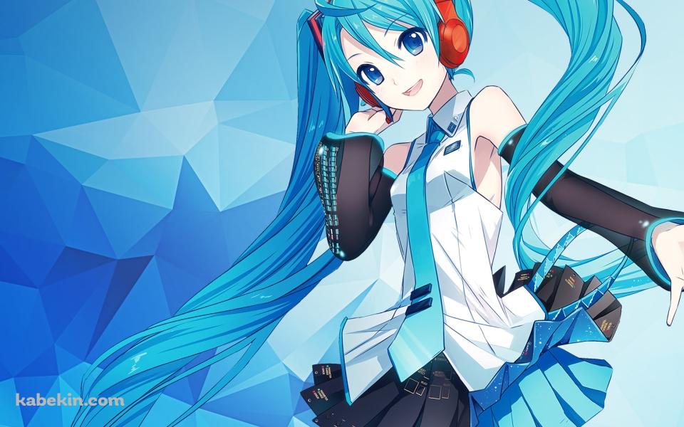 青いポリゴンと初音ミク / ボーカロイドの壁紙(960px x 600px) 高画質 PC・デスクトップ用