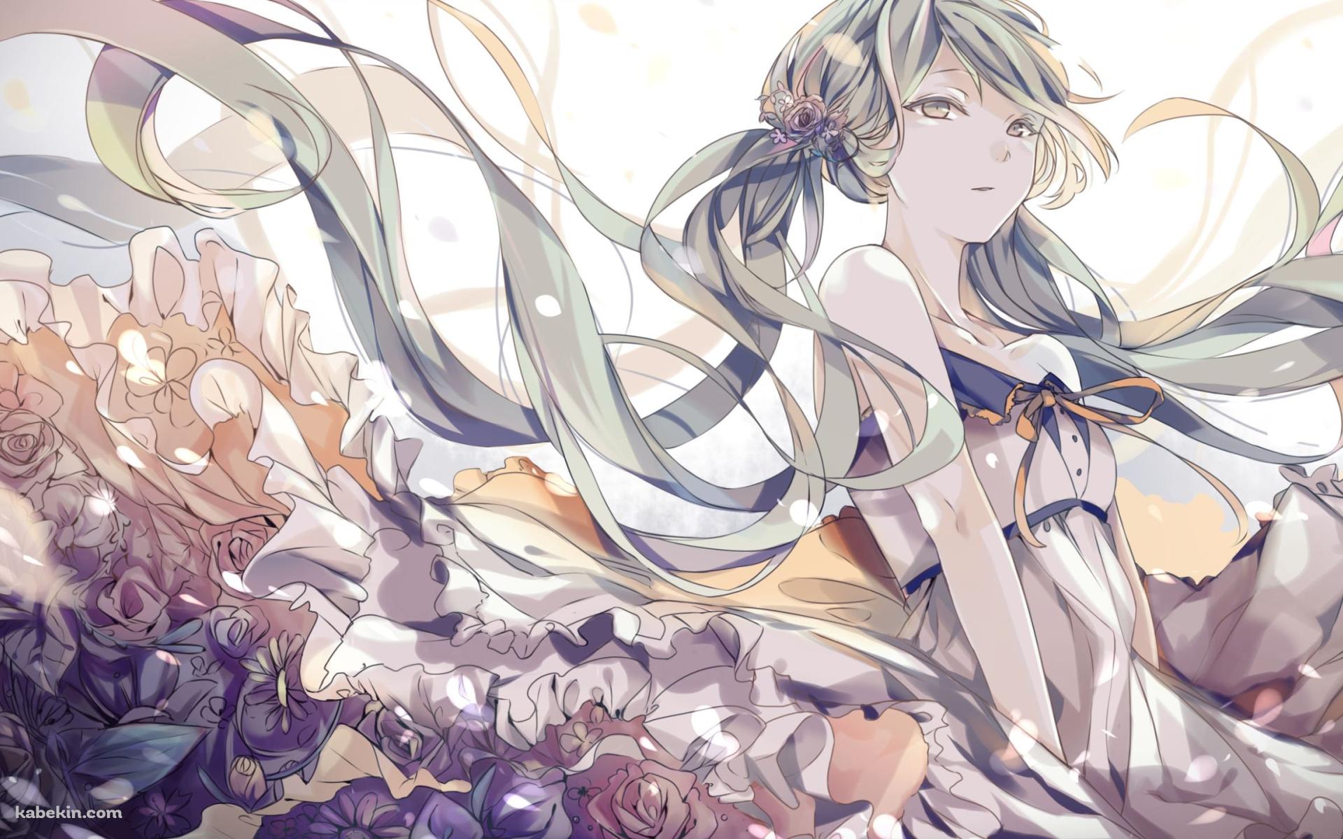 薔薇の花とスカートを抑える初音ミク / 綺麗 / ボカロの壁紙(1920px x 1200px) 高画質 PC・デスクトップ用