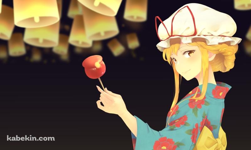 リンゴ飴を持つ浴衣を着た八雲紫 / 東方の壁紙(800px x 480px) 高画質 PC・デスクトップ用