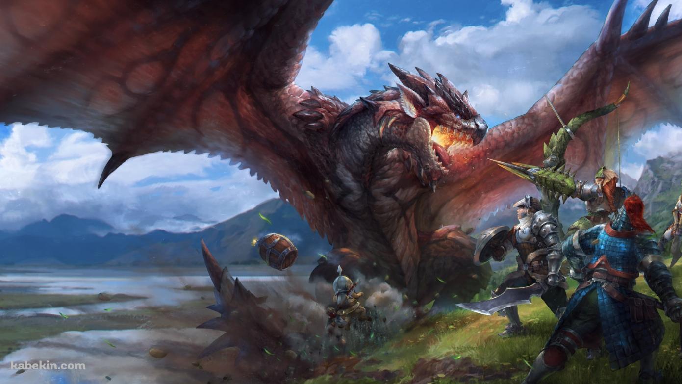 ドラゴン VS 戦士 / モンハンの壁紙(1391px x 783px) 高画質 PC・デスクトップ用