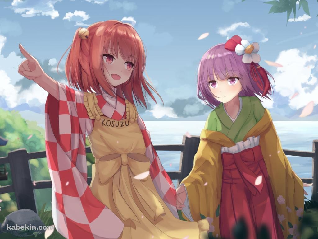 手をつなぐ稗田阿求と本居小鈴 / 東方の壁紙(1024px x 768px) 高画質 PC・デスクトップ用