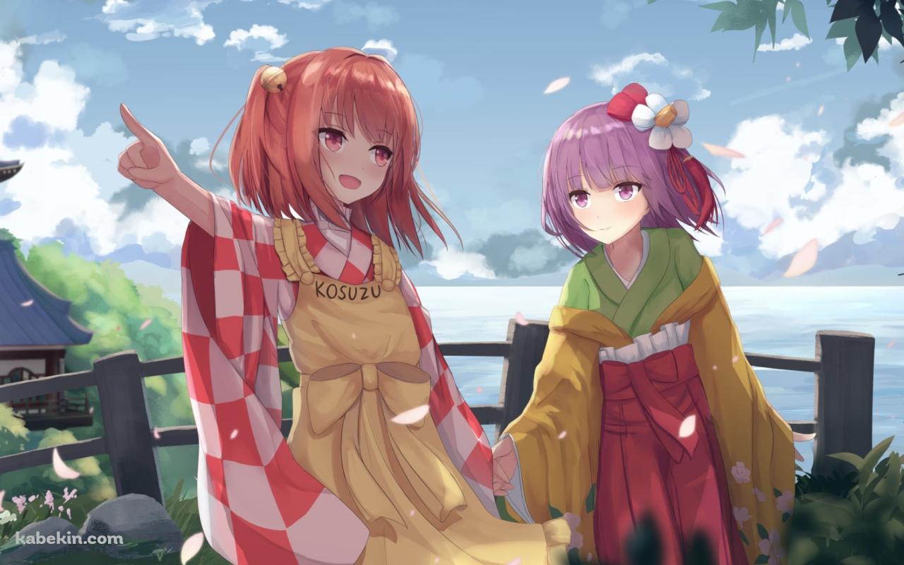 手をつなぐ稗田阿求と本居小鈴 / 東方の壁紙(1280px x 800px) 高画質 PC・デスクトップ用