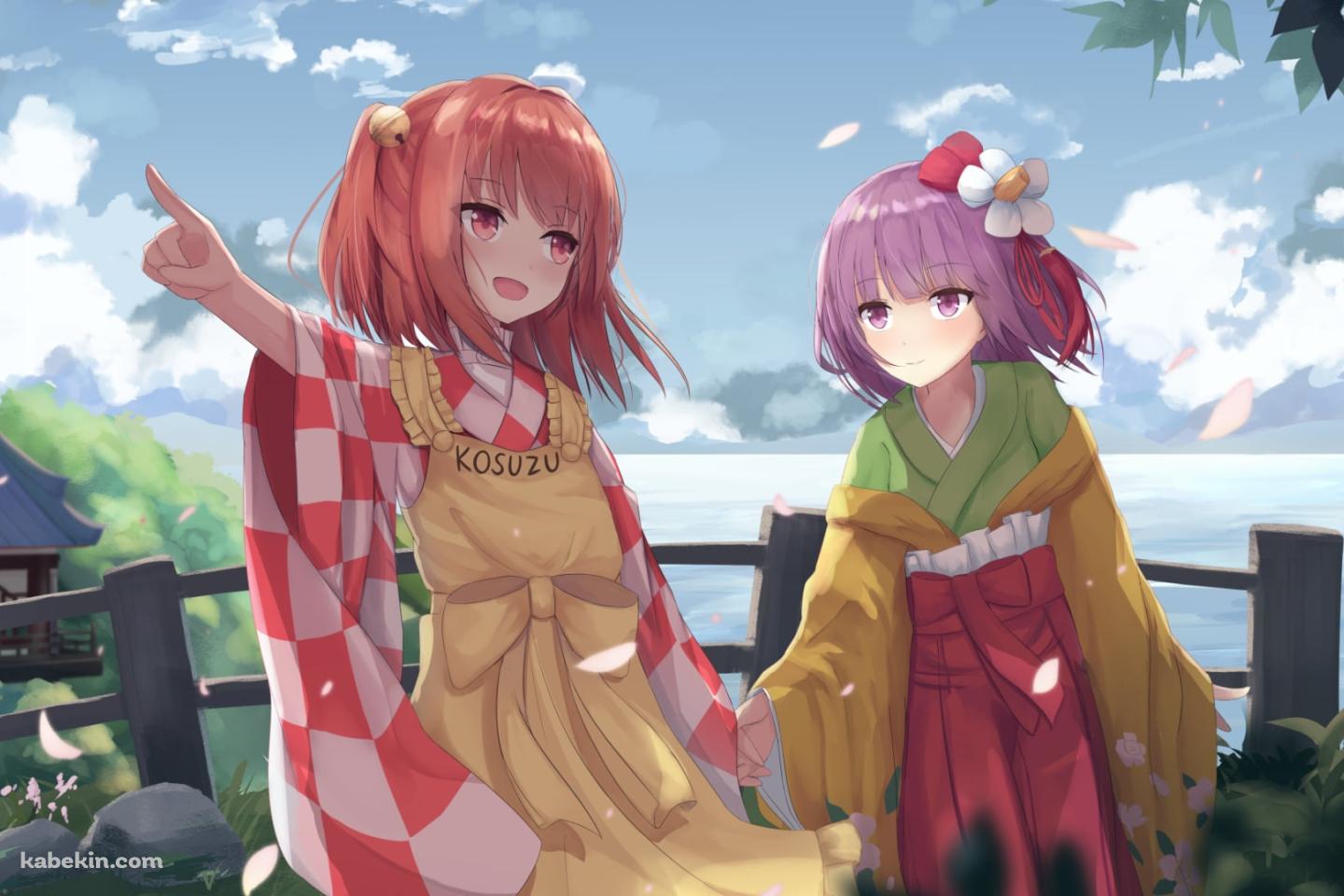 手をつなぐ稗田阿求と本居小鈴 / 東方の壁紙(1440px x 960px) 高画質 PC・デスクトップ用