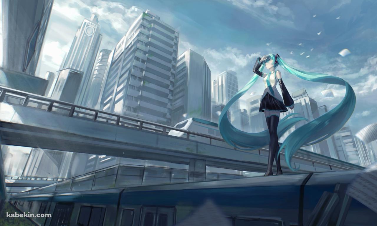 電車の上に乗り遠くを見つめる初音ミク / ボーカロイドの壁紙(1280px x 768px) 高画質 PC・デスクトップ用
