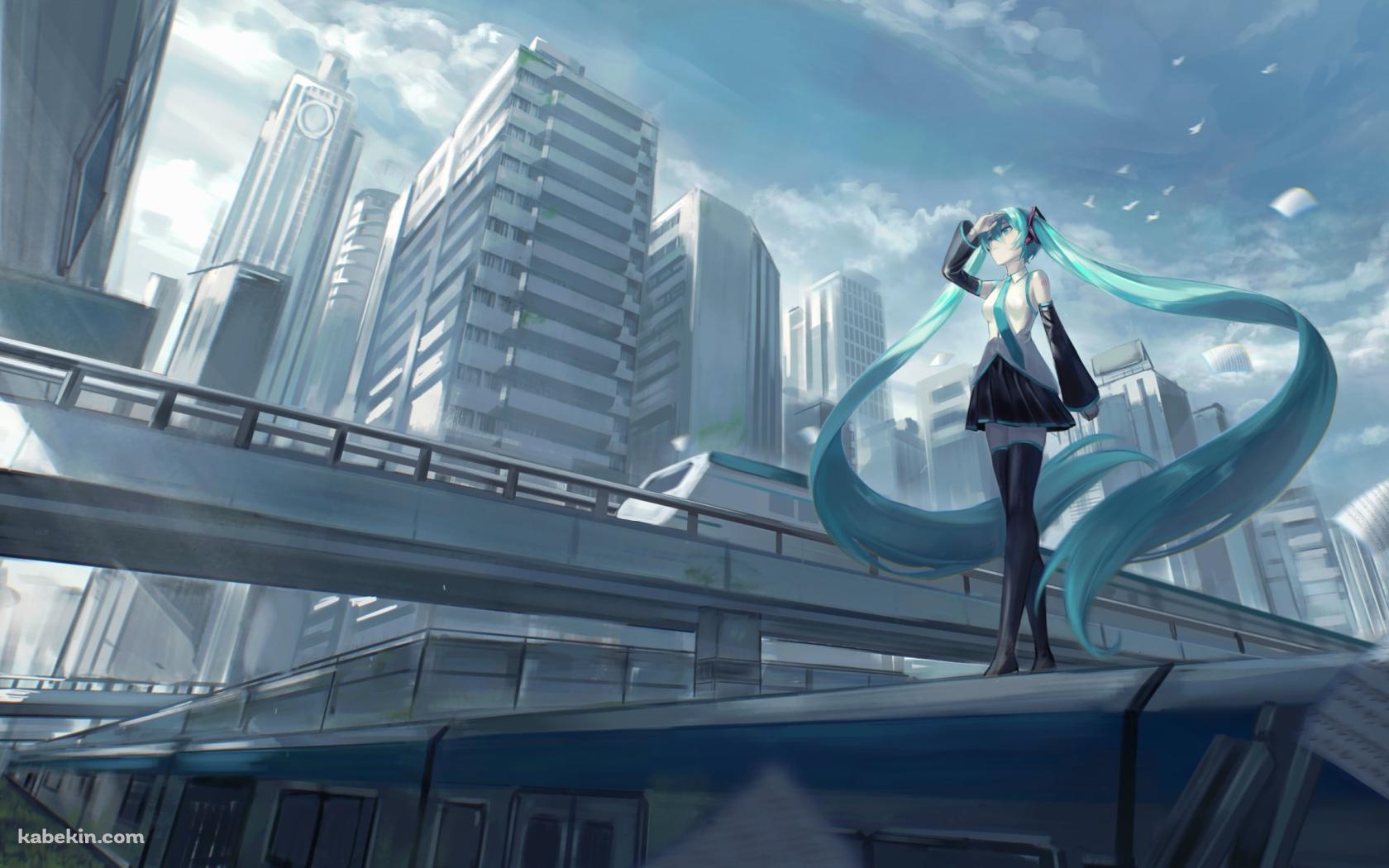 電車の上に乗り遠くを見つめる初音ミク / ボーカロイドの壁紙(1680px x 1050px) 高画質 PC・デスクトップ用