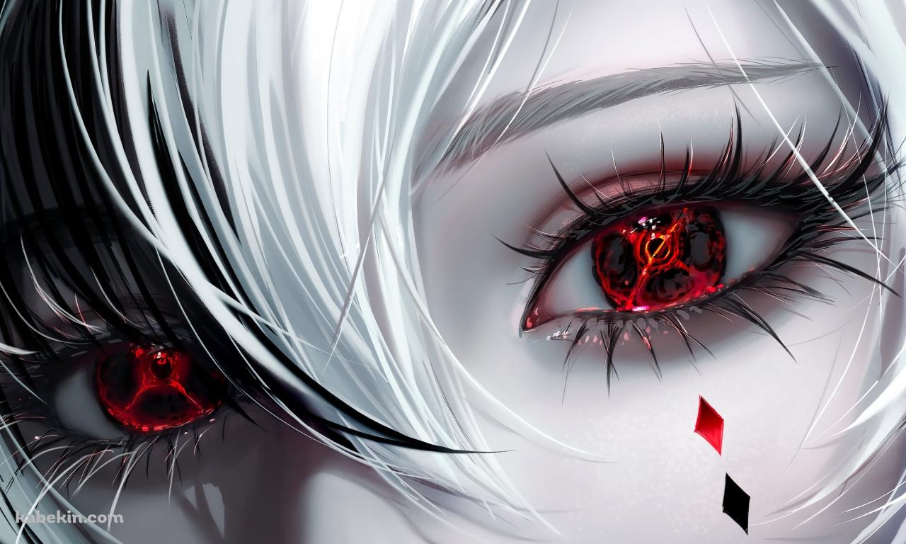 アルレッキーノの顔のアップ / 赤い瞳 / 原神の壁紙(1280px x 768px) 高画質 PC・デスクトップ用