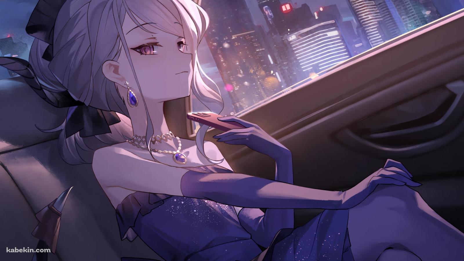 車の後部座席に座ったドレスを着た空崎ヒナ / ブルーアーカイブの壁紙(1600px x 900px) 高画質 PC・デスクトップ用