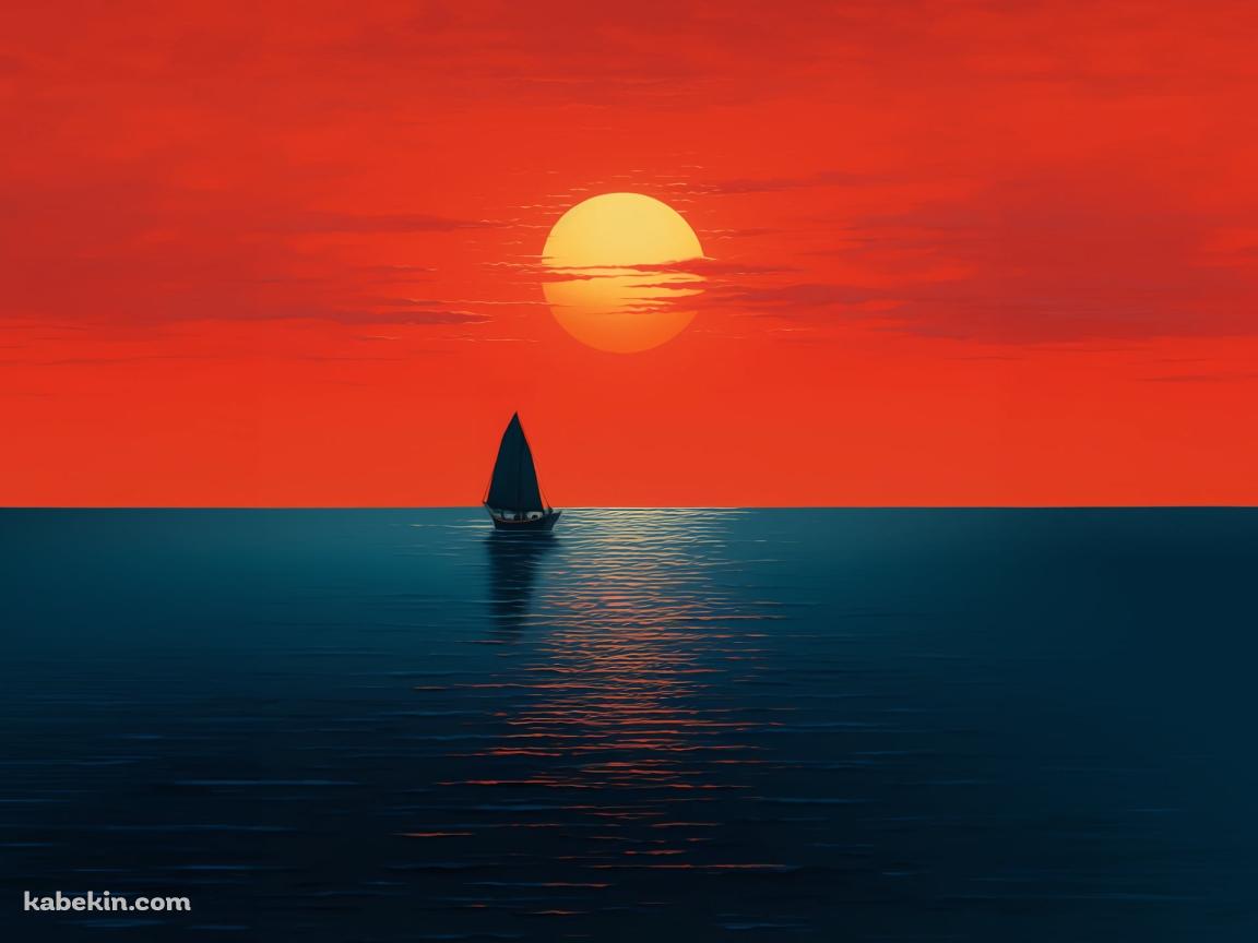 夕陽 / 赤く染まる空 / 大海原 / ヨットの壁紙(1152px x 864px) 高画質 PC・デスクトップ用