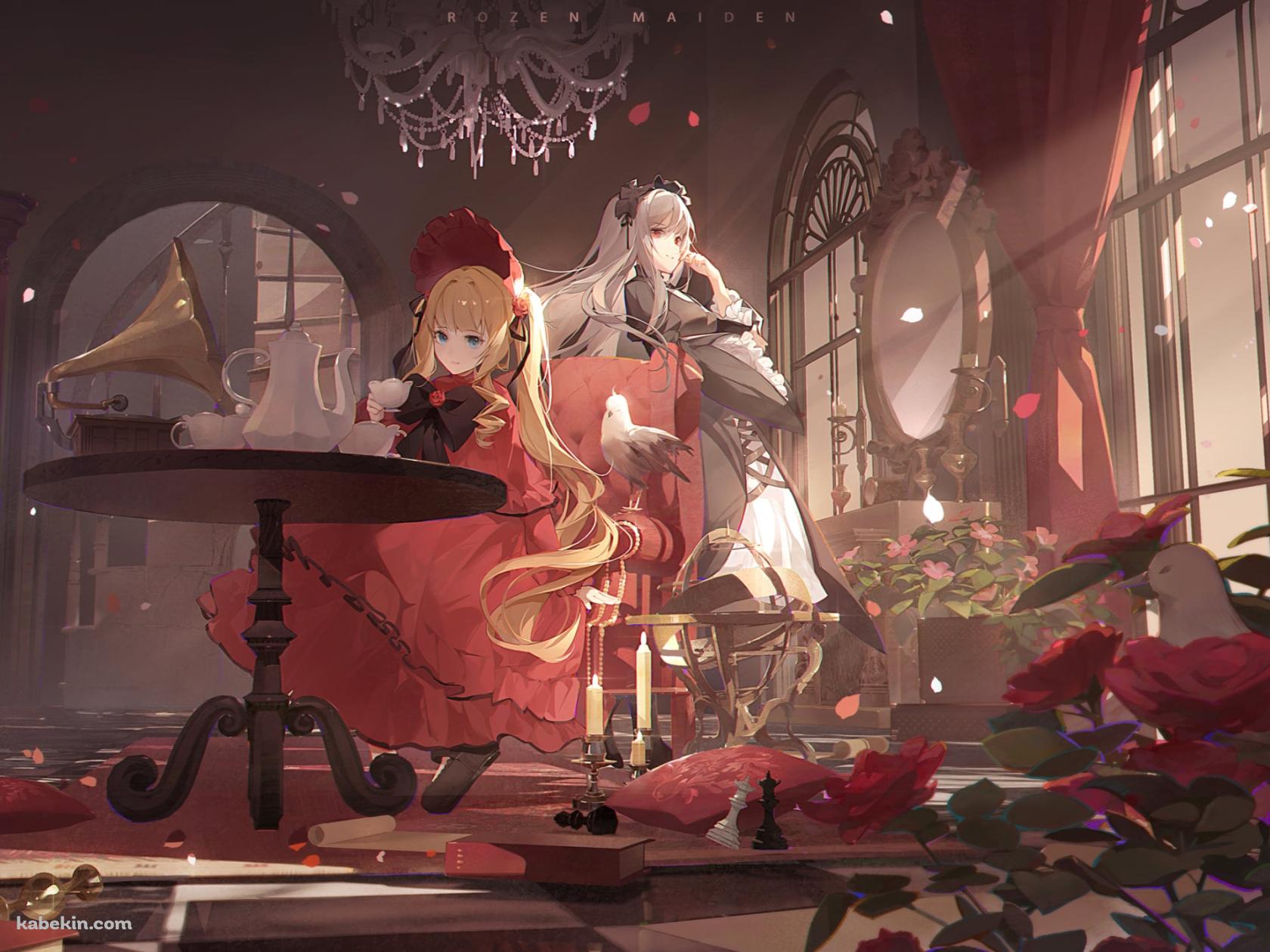 椅子に座る真紅と背面に立つ水銀燈 / ローゼンメイデンの壁紙(1680px x 1260px) 高画質 PC・デスクトップ用