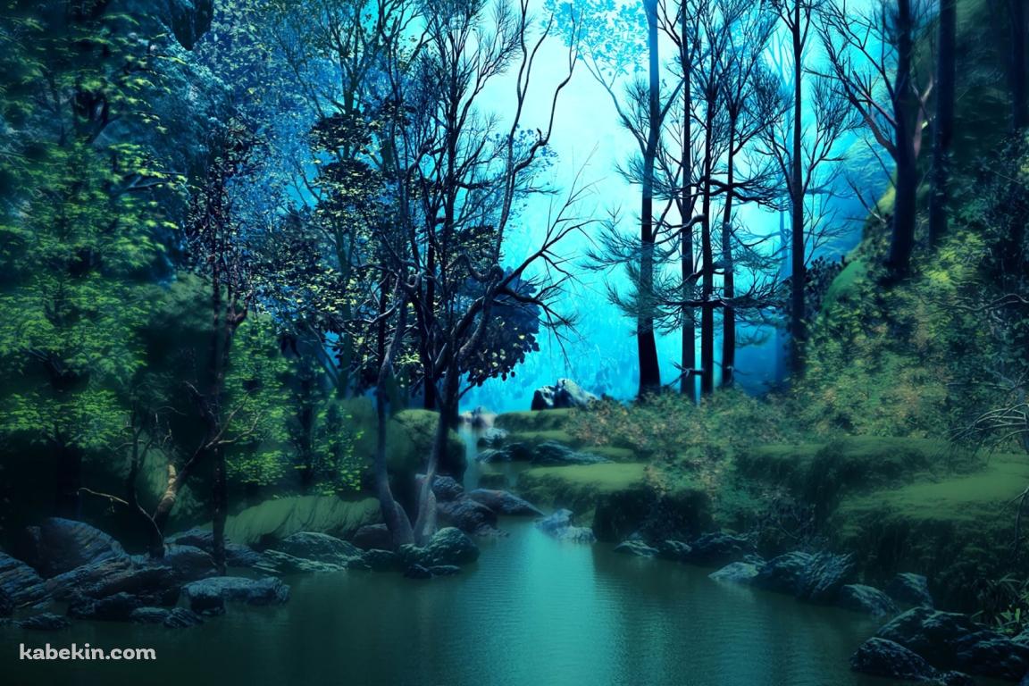 緑がかった森の中の風景 / 川 / ブラーの壁紙(1152px x 768px) 高画質 PC・デスクトップ用