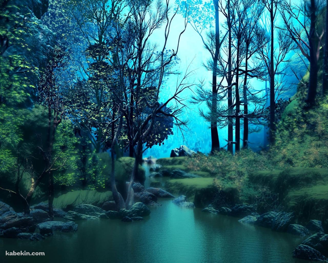 緑がかった森の中の風景 / 川 / ブラーの壁紙(1280px x 1024px) 高画質 PC・デスクトップ用