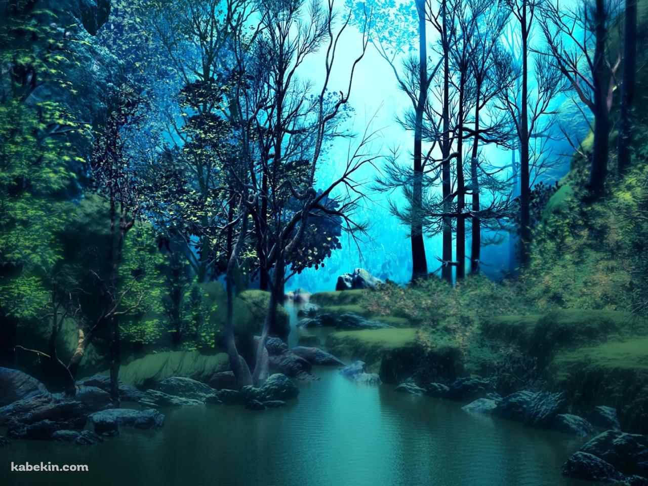 緑がかった森の中の風景 / 川 / ブラーの壁紙(1280px x 960px) 高画質 PC・デスクトップ用