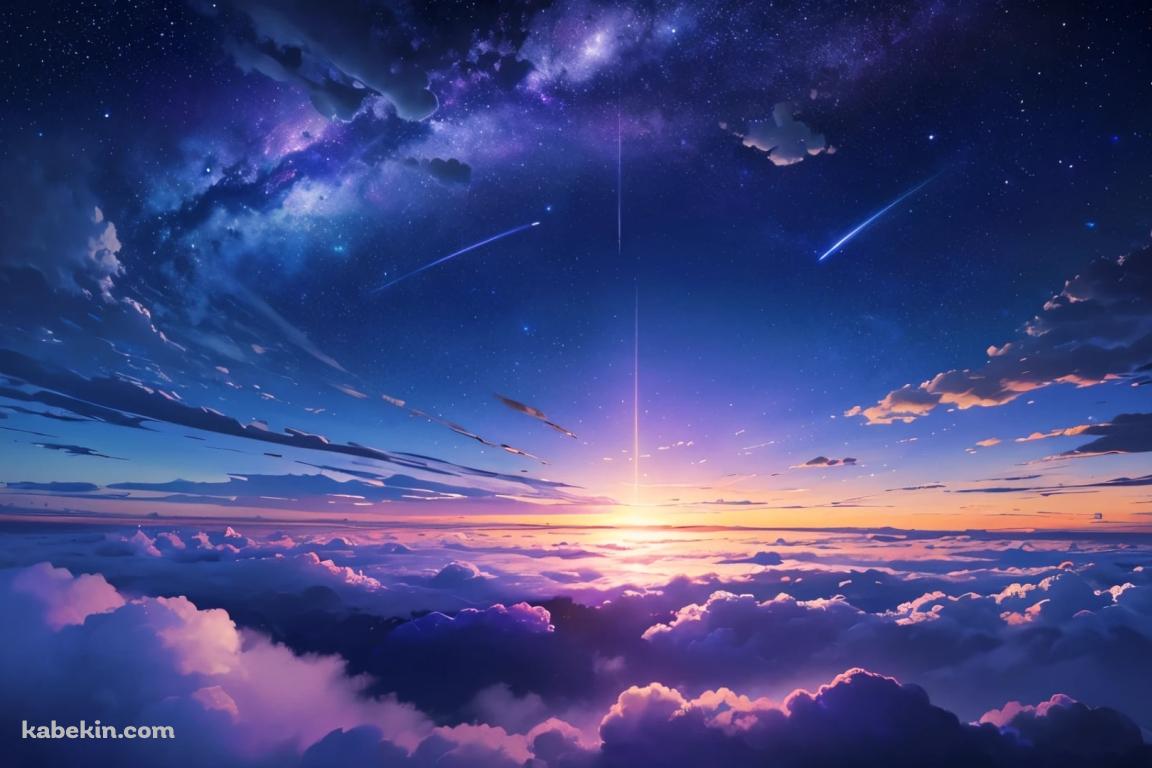 紫に染まる雲海 / 空 / 流れ星 / 綺麗 / 太陽の壁紙(1152px x 768px) 高画質 PC・デスクトップ用