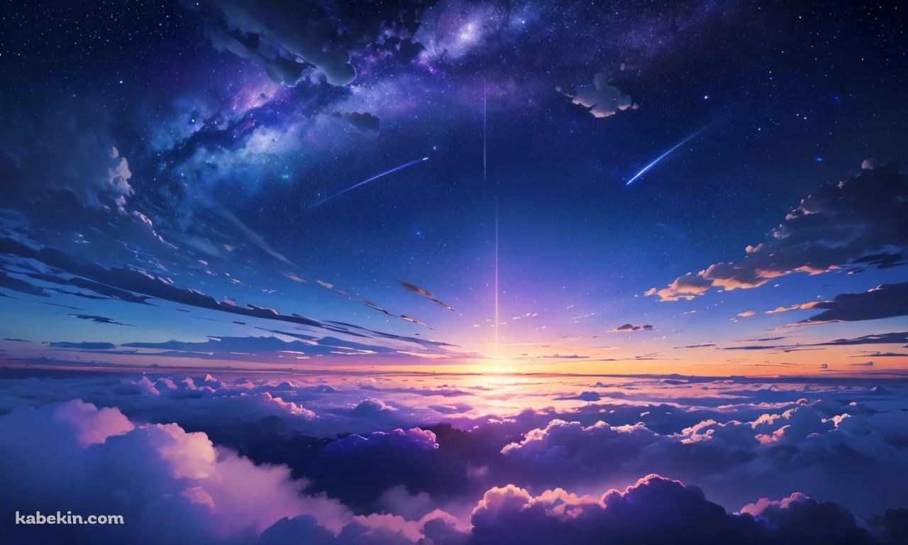 紫に染まる雲海 / 空 / 流れ星 / 綺麗 / 太陽の壁紙(1280px x 768px) 高画質 PC・デスクトップ用