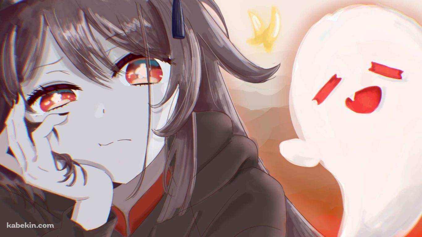 頬杖をつくけだるそうな胡桃 / 原神の壁紙(1366px x 768px) 高画質 PC・デスクトップ用
