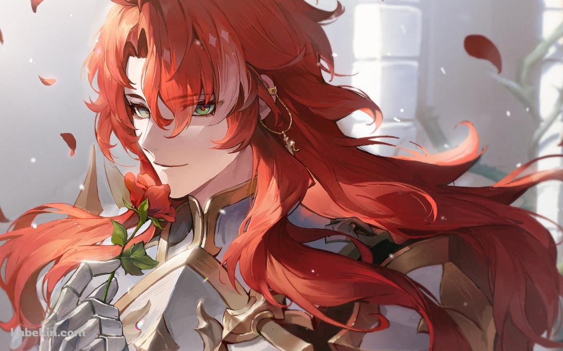 赤い薔薇を持つかっこいいアルジェンティ / 崩壊:スターレイルの壁紙(1152px x 720px) 高画質 PC・デスクトップ用