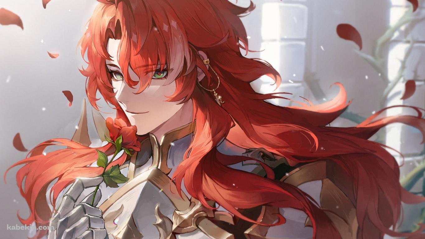 赤い薔薇を持つかっこいいアルジェンティ / 崩壊:スターレイルの壁紙(1366px x 768px) 高画質 PC・デスクトップ用