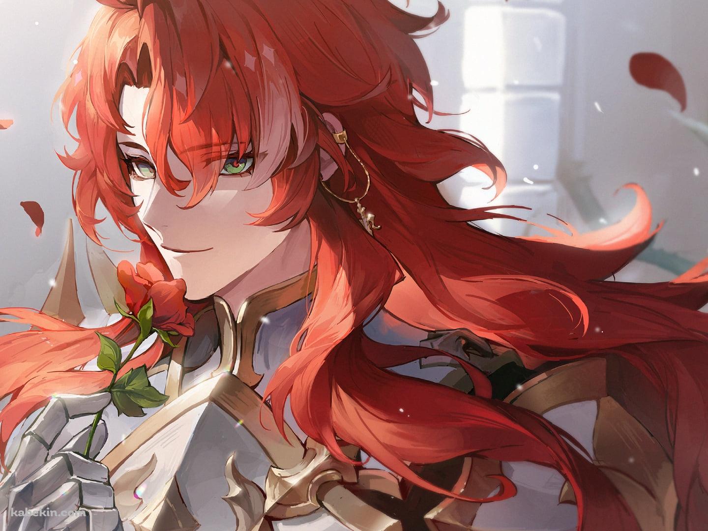 赤い薔薇を持つかっこいいアルジェンティ / 崩壊:スターレイルの壁紙(1440px x 1080px) 高画質 PC・デスクトップ用