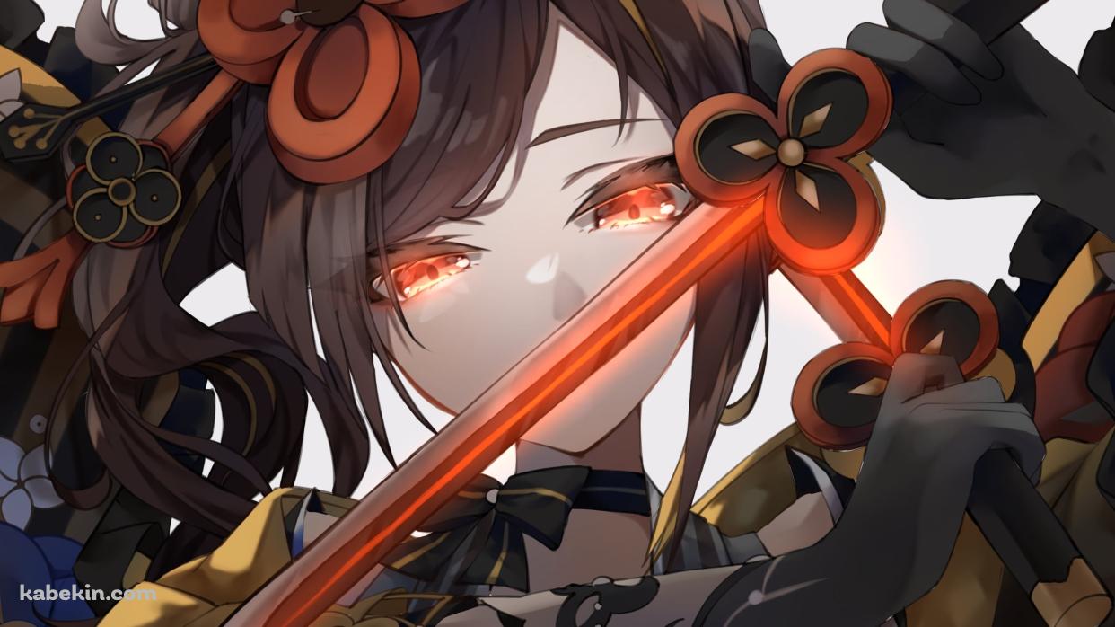 赤い小刀を持つ千織 / 原神の壁紙(1242px x 698px) 高画質 PC・デスクトップ用