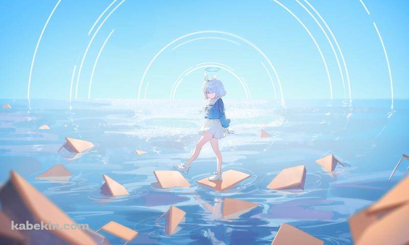 海に浮かんだ机の上を歩くアロナ / ブルーアーカイブの壁紙(800px x 480px) 高画質 PC・デスクトップ用