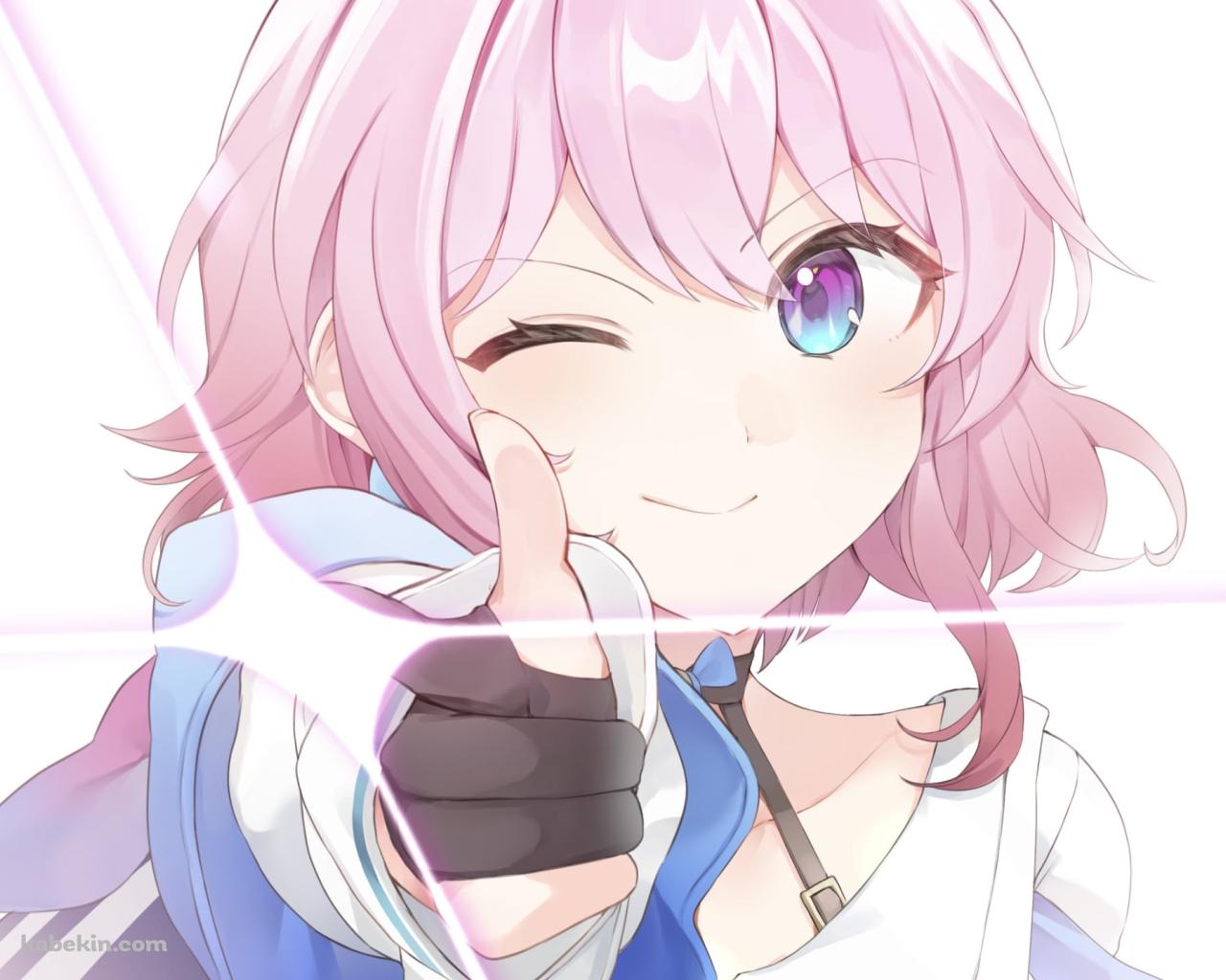 ウィンクしてバキューンポーズをする可愛い三月七 / 崩壊:スターレイルの壁紙(1280px x 1024px) 高画質 PC・デスクトップ用