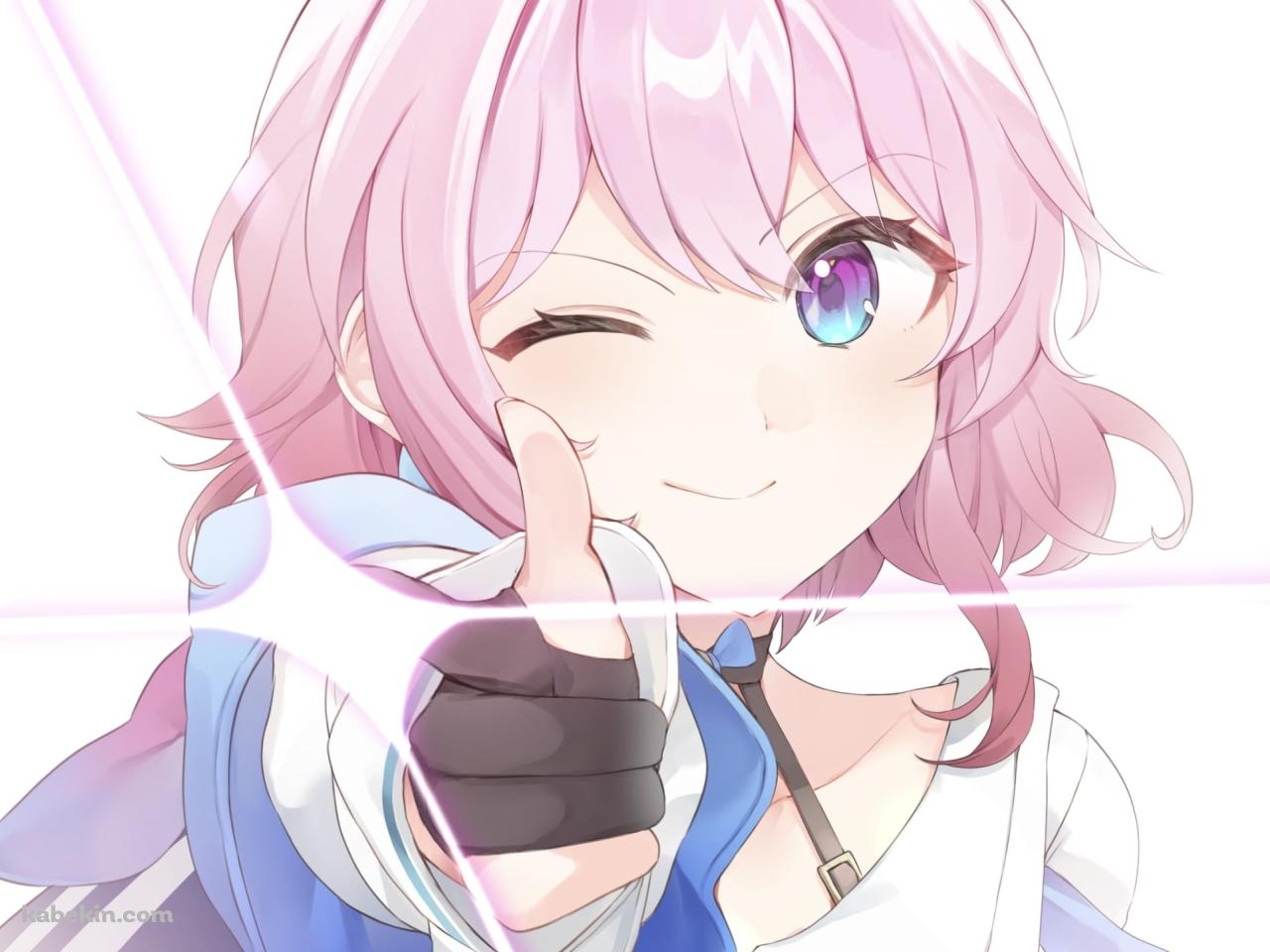 ウィンクしてバキューンポーズをする可愛い三月七 / 崩壊:スターレイルの壁紙(1280px x 960px) 高画質 PC・デスクトップ用