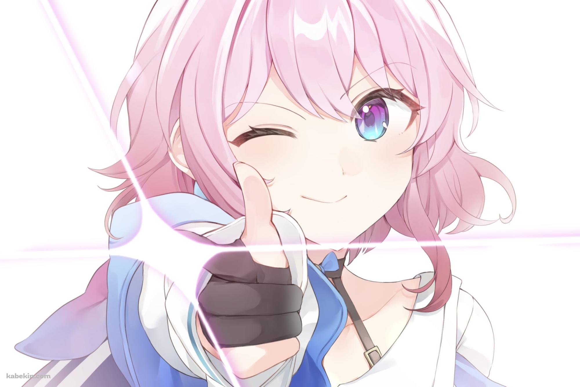 ウィンクしてバキューンポーズをする可愛い三月七 / 崩壊:スターレイルの壁紙(2000px x 1333px) 高画質 PC・デスクトップ用