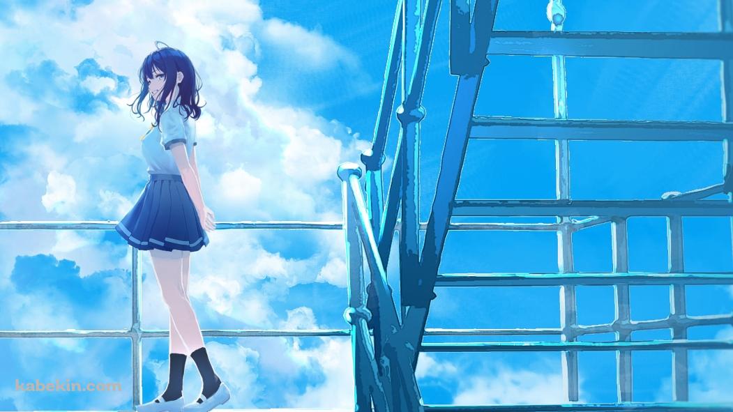 外階段の踊り場で振り返る八奈見杏菜 / 青空 / 負けヒロインが多すぎる!の壁紙(1051px x 591px) 高画質 PC・デスクトップ用