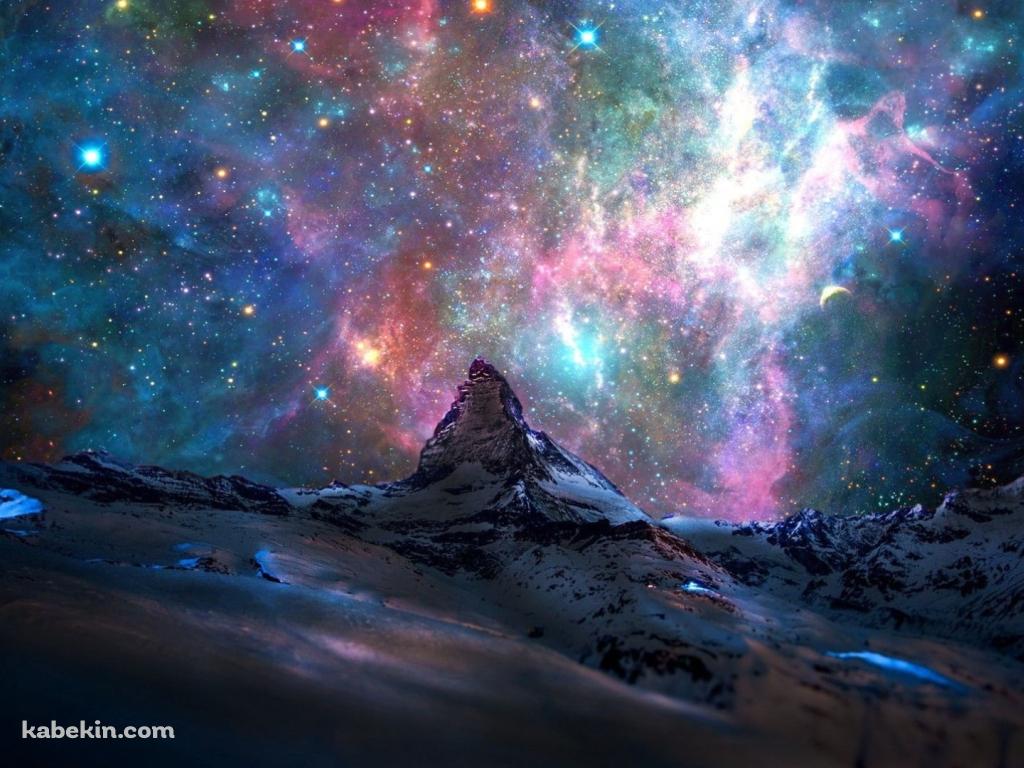 雪山とキラキラ光る銀河 / 星空の壁紙(1024px x 768px) 高画質 PC・デスクトップ用