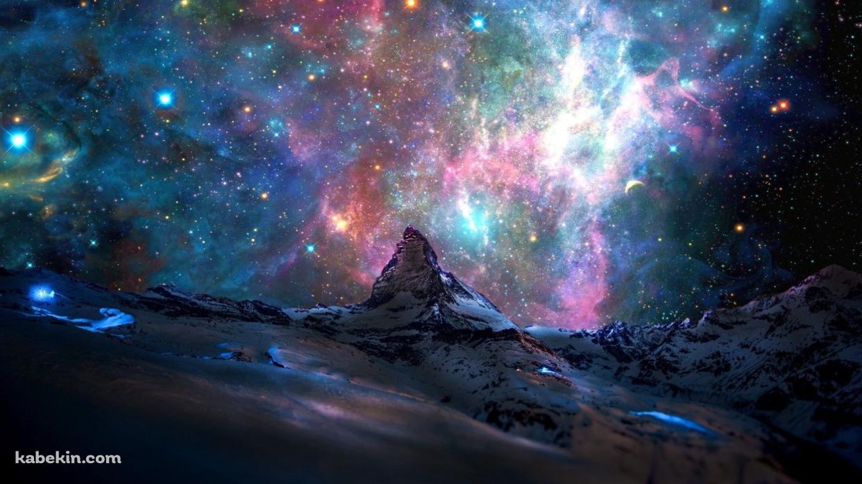 雪山とキラキラ光る銀河 / 星空の壁紙(1242px x 698px) 高画質 PC・デスクトップ用
