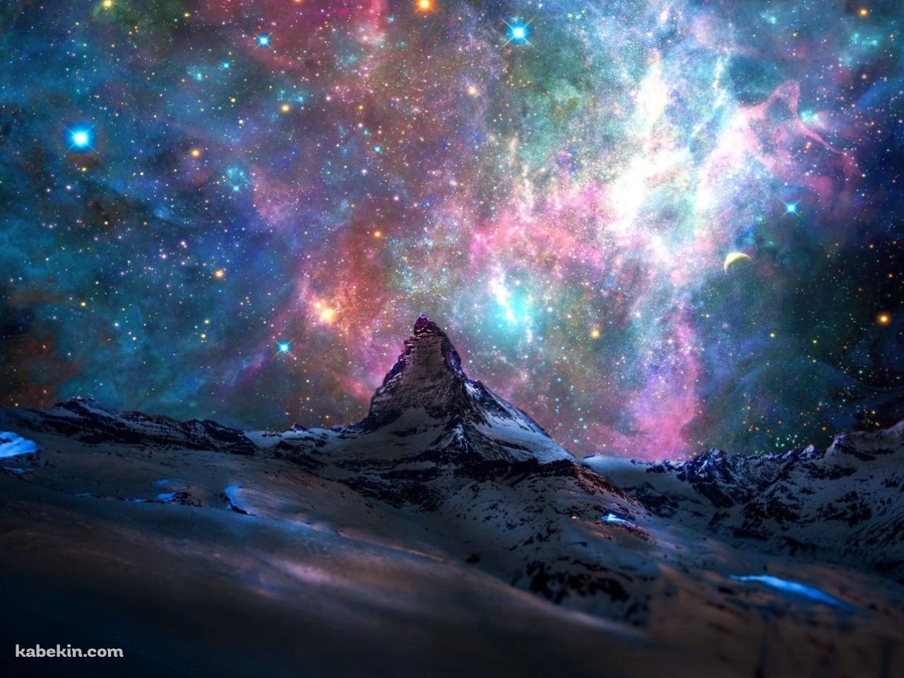 雪山とキラキラ光る銀河 / 星空の壁紙(1280px x 960px) 高画質 PC・デスクトップ用