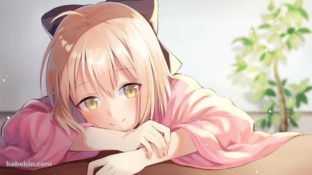 机でうつぶせになる桜セイバー / Fateの壁紙(1051px x 591px) 高画質 PC・デスクトップ用